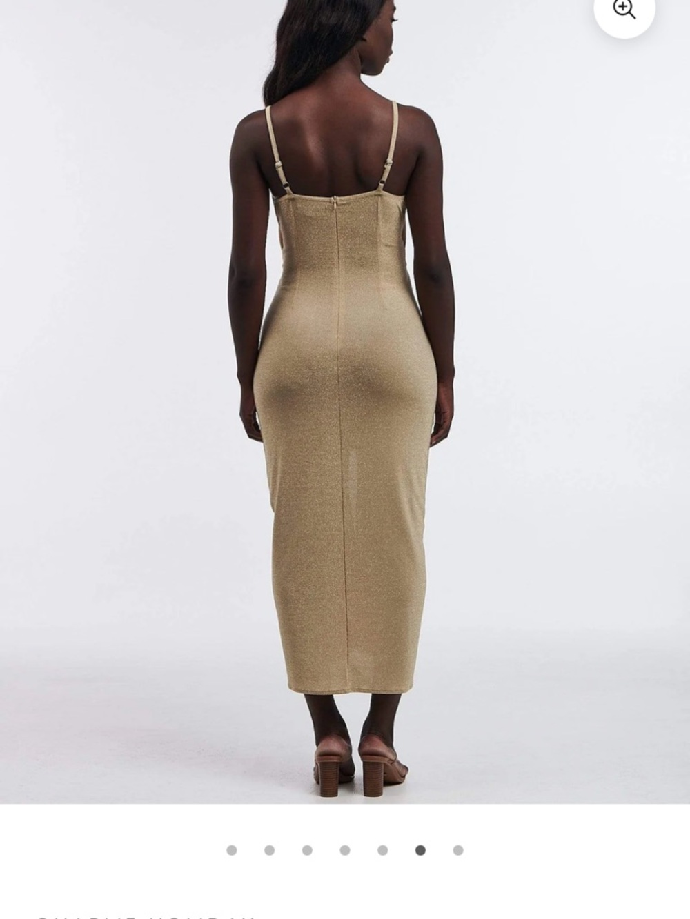 Charlie Holiday Gold Ruched Midi Dress with Center Drawstring - Picture 5 of 6